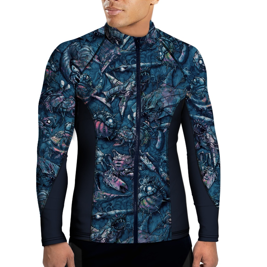 SPACEFISH Mens Clockwork Ocean Full Zip Rashguard